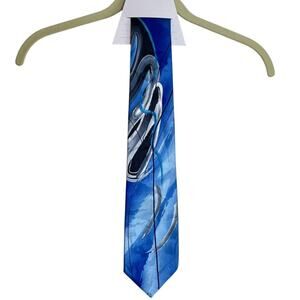 J. Garcia Men Blue Abstract Silk Necktie Collection 14 Duckworm Alarm Handmade